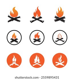 Hipster vintage bonfire set logo design. Logo for camping, adventure wildlife, campfire.