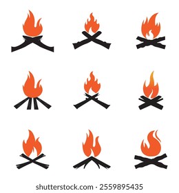 Hipster vintage bonfire set logo design. Logo for camping, adventure wildlife, campfire.