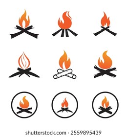 Hipster vintage bonfire set logo design. Logo for camping, adventure wildlife, campfire.