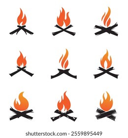 Hipster vintage bonfire set logo design. Logo for camping, adventure wildlife, campfire.