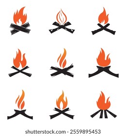 Hipster vintage bonfire set logo design. Logo for camping, adventure wildlife, campfire.