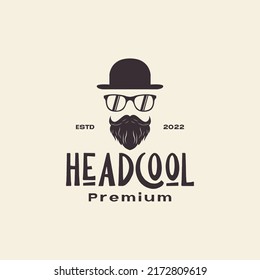 hipster vintage cool man con sombrero de barba y gafas de sol diseño vector símbolo gráfico ilustración icono idea creativa