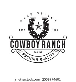 Hipster Vintage Horseshoe Logo Design Western Cowboy Ranch Vector Illustration Design