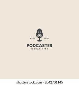 hipster vintage podcast logo with the smile character logo template