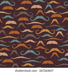 Hipster vintage seamless pattern with colorful mustache