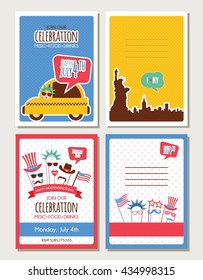 hipster and vintage set of cards and invitations for 4th of July, independence day of America. 