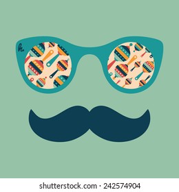 Hipster vintage sunglasses with colorful baby rattles.