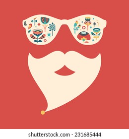 Hipster vintage sunglasses with colorful Christmas flowers.