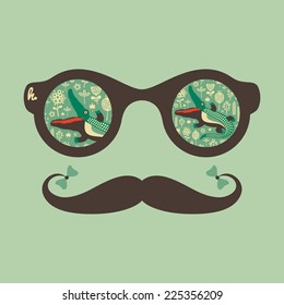 Hipster vintage sunglasses with crocodile and flowers.