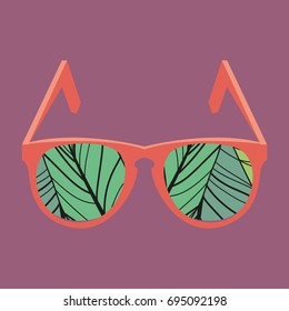 Hipster vintage sunglasses on bright background. Web Banner Vector Flat Design .Vector Glasses Icon. Hipster creative design template. Pop art. Sunglasses art