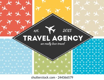 Hipster vintage vector label on seamless backgrounds set