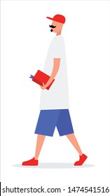 Hipster walking with red book
