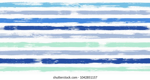 Hipster watercolor brush stripes seamless pattern. Caramel green, sky and deep blue, cyan and grey paintbrush lines horizontal seamless texture for backdrop. Hand drown paint strokes design artwork.