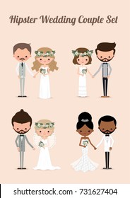 Битник свадебная пара набор, Иллюстрация невесты & жениха мультфильм