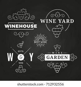 Hipster wine logo or baners design on chalkboard. Vector illustration