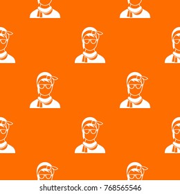 Hipster woman pattern repeat seamless in orange color for any design. Vector geometric illustration