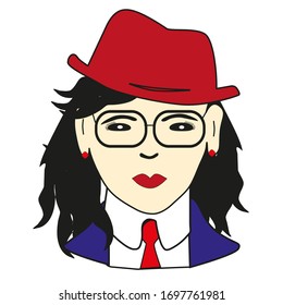 Hipster woman portrait in stylish style on white background. Young women. Healthy lifestyle Woman face. Fashion & style.