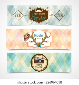 Hipster world retro colored sketch horizontal banners set isolated vector illustration