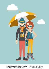Hipster young couple concept. Vector illustration. 