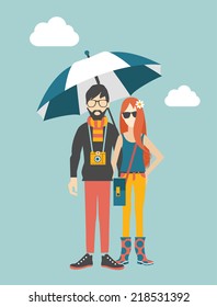 Hipster young couple concept. Vector illustration. 