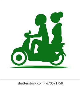 Hipster young couple riding motor bike in flat style vector illustration. siluet vector