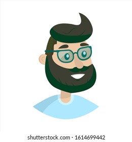 Hipster, young man with beard in big stylish glasses. Vector illustration eps 10