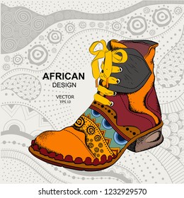 Hipster youth shoes. Ethnic boot. African design. Vector illustration