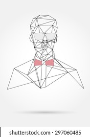 Hipster,bow-tie, glasses, low-poly style