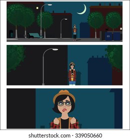 hipster-girl in the night city