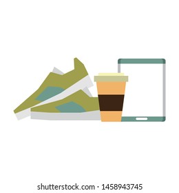 hipsters accessories for the holidays and coffee cup music player and sneakers isolated symbol Vector design illustration