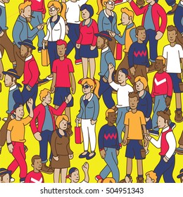 hipsters crowd doodle seamless pattern
