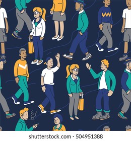 hipsters crowd doodle seamless pattern
