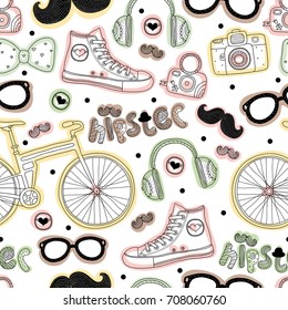 Hipsters cute seamless pattern.