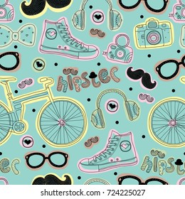 Hipsters. Cute vintage seamless pattern.