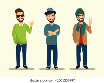 Hipsters in different clothes. Vector flat style illustration