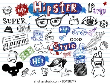 Hipsters doodle set