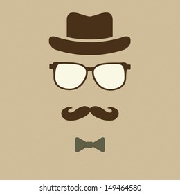 Hipster's hat, glasses, moustache