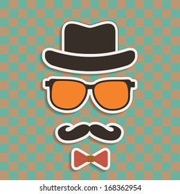 Hipster's hat, glasses, moustache