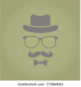 Hipster's hat, glasses, moustache