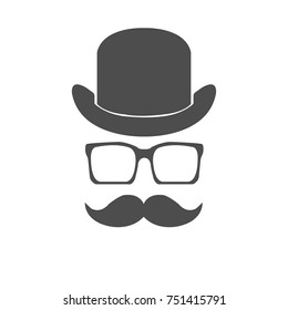 hipsters men face style with hat, beard and glasses vector illustration
