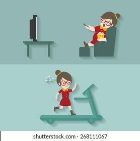 Hipsters women in difference activity vector cartoon.
