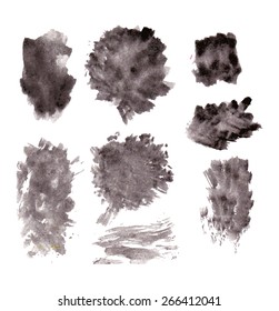 Hi-quality vector watercolor blobs set. Dark paintbrush touch