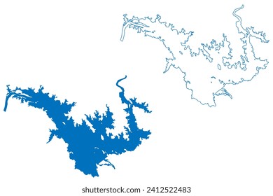 Hirakud Lake (Republic of India) map vector illustration, scribble sketch Reservoir Hirakud dam map