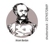 Hiram Berdan was an American military man, inventor of various handgun attachments, as well as a rifle that served until almost the middle of the 20th century. Hand-drawn vector illustration