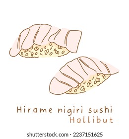 Hirame nigiri sushi with spaltus in flat style. View from different sides.