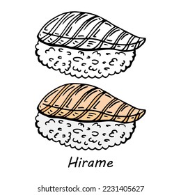 Hirame sushi (Flounder fish) on black background