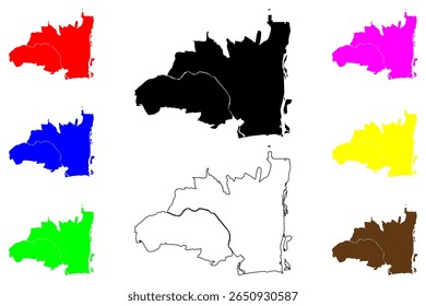 Cidade de Hiratsuka (Japão, Nihon-koku ou Nippon-koku, região de Kanto) mapa ilustração vetorial, esboço de rabisco Mapa de Hiratsuka-shi