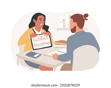 Hire an accountant isolated cartoon vector illustrations. Business owner hires an accountant, recruitment process, human resources, interview with bookkeeper, money management vector cartoon.