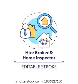 Hire broker concept icon. Home inspector idea thin line illustration. Real estate agent. Homebuying process. Property review report. Vector isolated outline RGB color drawing. Editable stroke