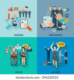 Hire design concept set with human resources recruitment flat icons isolated vector illustration